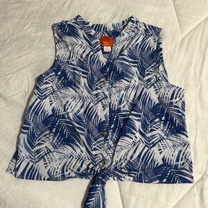 Hearts of Palm 100% Cotton Coastal Tie Waist Sleeveless Button Down L